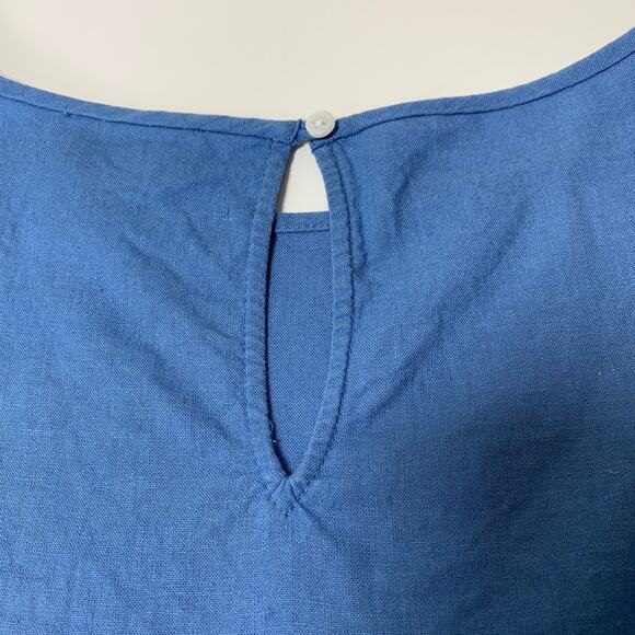 LOFT Baby Blue Scallop Embroidered Hem Short Sleeve Blouse Medium - Picture 6 of 9